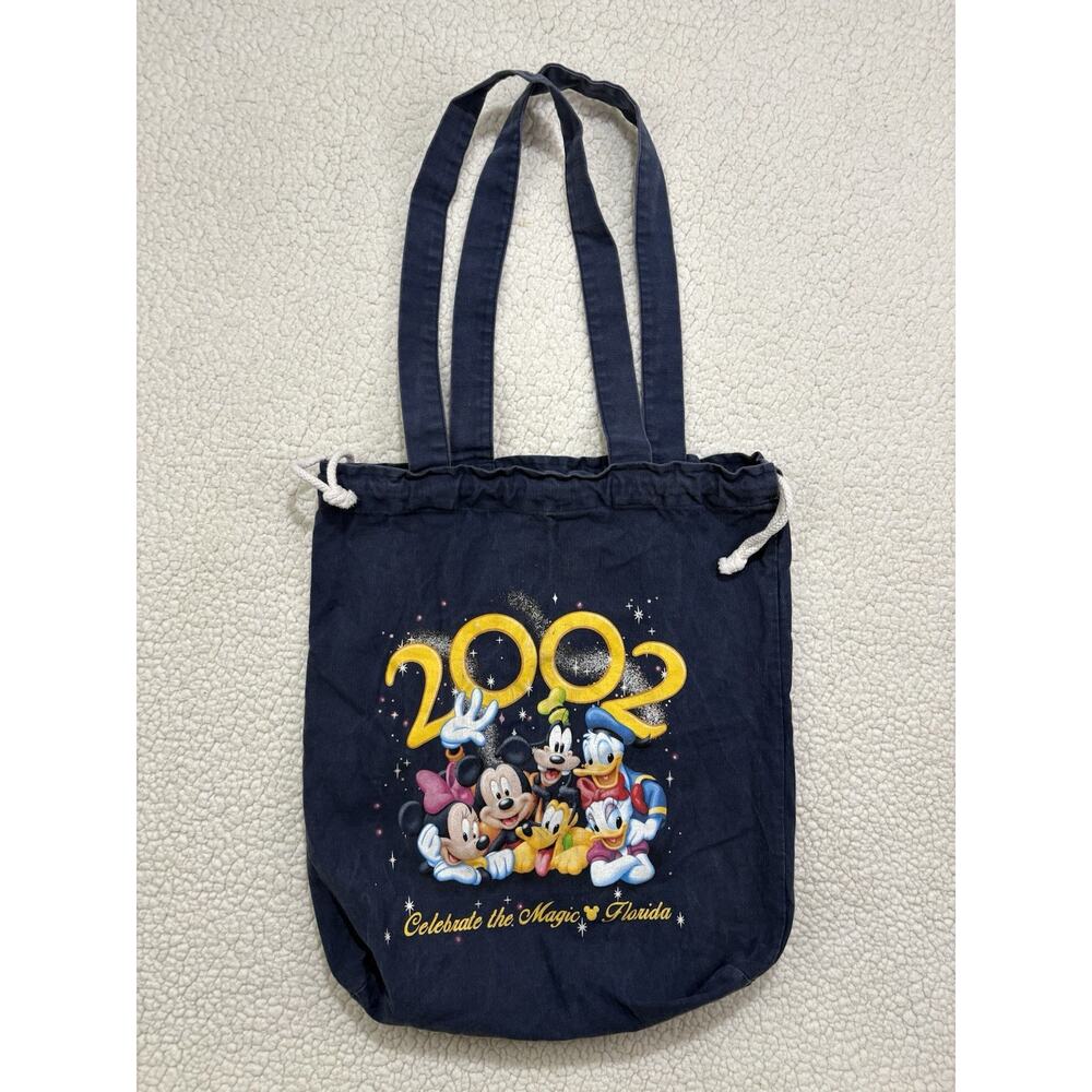 Vtg 2002 Disney World Florida Canvas Drawstring Tote Bag Mickey Mouse & Friends